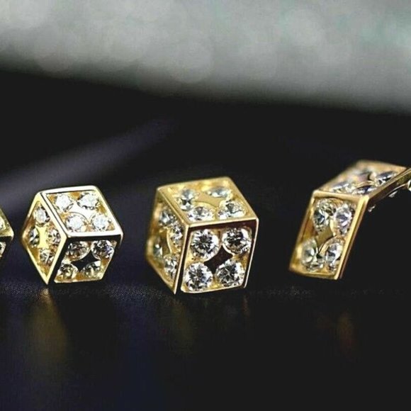 Solid 14K Gold Fancy Post Dice Stud Push Back Earrings Small 5.6 x 6.3 mm - Picture 5 of 11